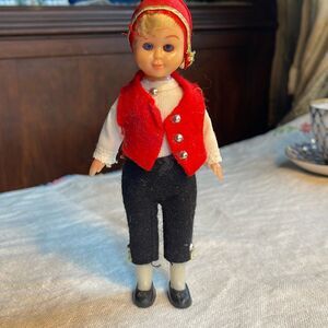 Vintage Hardanger mini doll Norway Norwegian Dress 6”  closing blue eyes